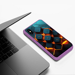 Чехол iPhone XS Max матовый Объемные кубы со светом, цвет: 3D-фиолетовый — фото 2