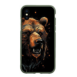 Чехол iPhone XS Max матовый Бурый медведь, цвет: 3D-темно-зеленый