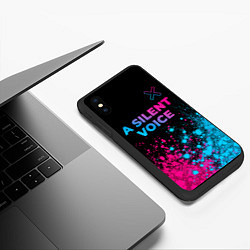 Чехол iPhone XS Max матовый A Silent Voice - neon gradient: символ сверху, цвет: 3D-черный — фото 2