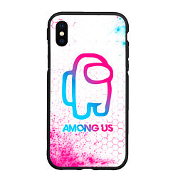 Чехол iPhone XS Max матовый Among Us neon gradient style, цвет: 3D-черный