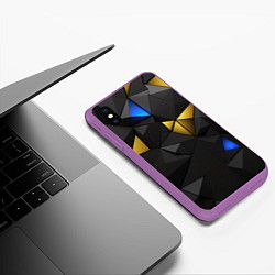 Чехол iPhone XS Max матовый Black yellow geometry, цвет: 3D-фиолетовый — фото 2