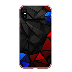 Чехол iPhone XS Max матовый Black blue red elements, цвет: 3D-розовый