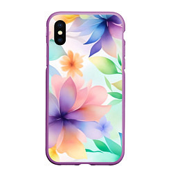 Чехол iPhone XS Max матовый Акварельные цветы - нейросеть, цвет: 3D-фиолетовый