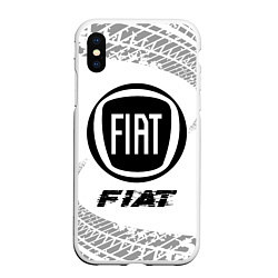 Чехол iPhone XS Max матовый Fiat speed на светлом фоне со следами шин, цвет: 3D-белый