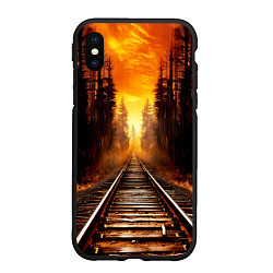 Чехол iPhone XS Max матовый Железная дорога на закате, цвет: 3D-черный