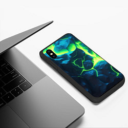 Чехол iPhone XS Max матовый Неоновый зеленый разлом плит, цвет: 3D-черный — фото 2