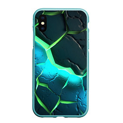 Чехол iPhone XS Max матовый Зеленое неоновое свечение из зеленых плит, цвет: 3D-мятный