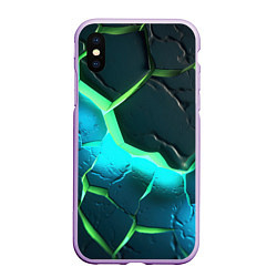 Чехол iPhone XS Max матовый Зеленое неоновое свечение из зеленых плит, цвет: 3D-сиреневый