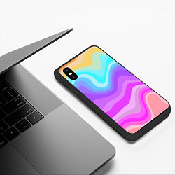 Чехол iPhone XS Max матовый Неоновая разноцветная волна, цвет: 3D-черный — фото 2