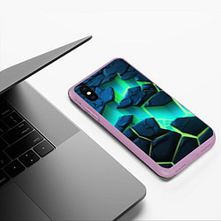 Чехол iPhone XS Max матовый Разлом объемных зеленых плит, цвет: 3D-сиреневый — фото 2