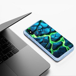 Чехол iPhone XS Max матовый Разломленные зеленые плиты, цвет: 3D-голубой — фото 2