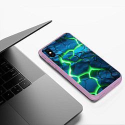 Чехол iPhone XS Max матовый Разлом зеленых плит, цвет: 3D-сиреневый — фото 2