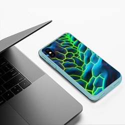 Чехол iPhone XS Max матовый Зеленые текстурные плиты, цвет: 3D-мятный — фото 2