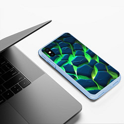 Чехол iPhone XS Max матовый Разломленные зеленые плиты, цвет: 3D-голубой — фото 2