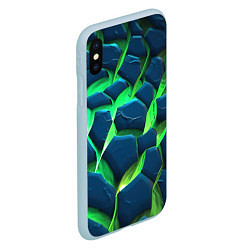 Чехол iPhone XS Max матовый Разломленные зеленые плиты, цвет: 3D-голубой — фото 2
