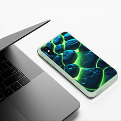 Чехол iPhone XS Max матовый Разлом зеленых плит с неоном, цвет: 3D-салатовый — фото 2