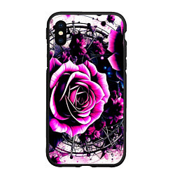 Чехол iPhone XS Max матовый Розы в стиле киберпанк, цвет: 3D-черный