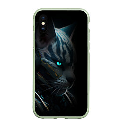 Чехол iPhone XS Max матовый Cat cyberpunk, цвет: 3D-салатовый