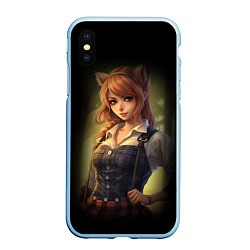 Чехол iPhone XS Max матовый Девушка лисица, цвет: 3D-голубой