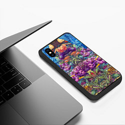 Чехол iPhone XS Max матовый Зеркальный цветочный паттерн с птицами - мода - не, цвет: 3D-черный — фото 2