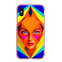 Чехол iPhone XS Max матовый Девушка голубоглазая в ромбе, цвет: 3D-розовый