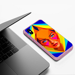 Чехол iPhone XS Max матовый Девушка голубоглазая в ромбе, цвет: 3D-розовый — фото 2