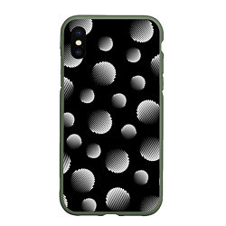 Чехол iPhone XS Max матовый Шары в полоску на черном фоне, цвет: 3D-темно-зеленый