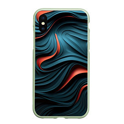 Чехол iPhone XS Max матовый Сине-оранжевая абстрактная волна, цвет: 3D-салатовый