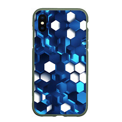 Чехол iPhone XS Max матовый Cyber hexagon Blue, цвет: 3D-темно-зеленый