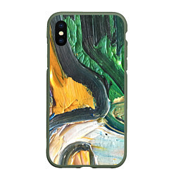 Чехол iPhone XS Max матовый Раскрасочные мазки красок, цвет: 3D-темно-зеленый