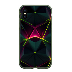 Чехол iPhone XS Max матовый Треугольные светящиеся элементы, цвет: 3D-темно-зеленый