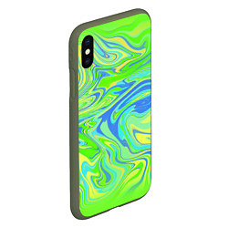 Чехол iPhone XS Max матовый Неоновая абстракция волны, цвет: 3D-темно-зеленый — фото 2