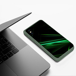 Чехол iPhone XS Max матовый Green lines black backgrouns, цвет: 3D-темно-зеленый — фото 2