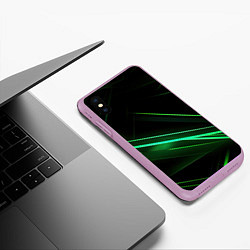 Чехол iPhone XS Max матовый Green lines black backgrouns, цвет: 3D-сиреневый — фото 2