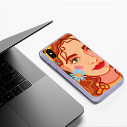 Чехол iPhone XS Max матовый Рыжеволосая девушка с полевыми цветами, цвет: 3D-светло-сиреневый — фото 2