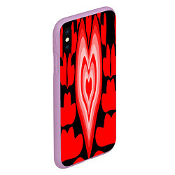 Чехол iPhone XS Max матовый Сердечки с красными узорами, цвет: 3D-сиреневый — фото 2