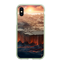 Чехол iPhone XS Max матовый Разлом земли и лавовой поверхности, цвет: 3D-салатовый