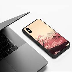 Чехол iPhone XS Max матовый Сакура в горах, цвет: 3D-черный — фото 2