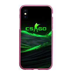 Чехол iPhone XS Max матовый CSGO neon green logo, цвет: 3D-малиновый