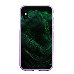 Чехол iPhone XS Max матовый Темно зеленая абстракция, цвет: 3D-сиреневый