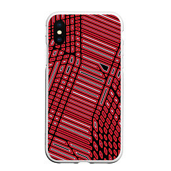 Чехол iPhone XS Max матовый Красная кибер паутина, цвет: 3D-белый