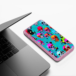 Чехол iPhone XS Max матовый Паттерн из ярких черепов - поп-арт - мода, цвет: 3D-розовый — фото 2