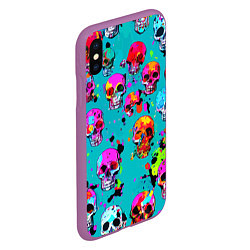 Чехол iPhone XS Max матовый Паттерн из ярких черепов - поп-арт - мода, цвет: 3D-фиолетовый — фото 2