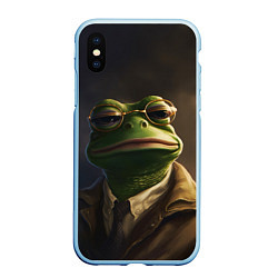 Чехол iPhone XS Max матовый Пепе детектив в костюме, цвет: 3D-голубой