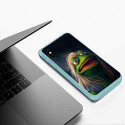 Чехол iPhone XS Max матовый Пепе в парике, цвет: 3D-мятный — фото 2