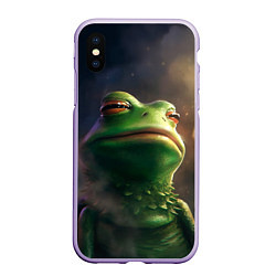 Чехол iPhone XS Max матовый Подозрительная Пепе, цвет: 3D-светло-сиреневый