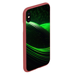 Чехол iPhone XS Max матовый Зеленые абстрактные волны, цвет: 3D-красный — фото 2