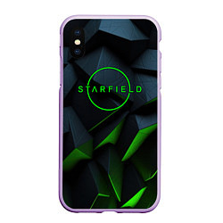 Чехол iPhone XS Max матовый Starfield black green logo, цвет: 3D-сиреневый