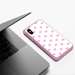 Чехол iPhone XS Max матовый Просто сердечки, цвет: 3D-розовый — фото 2