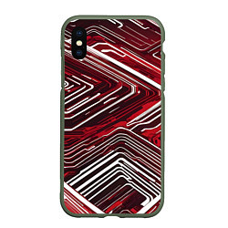 Чехол iPhone XS Max матовый Кибер линии красный-белый, цвет: 3D-темно-зеленый